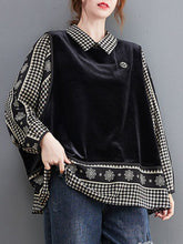 Large Size Loose Fake Two-Piece Plaid Bat Sleeve Top